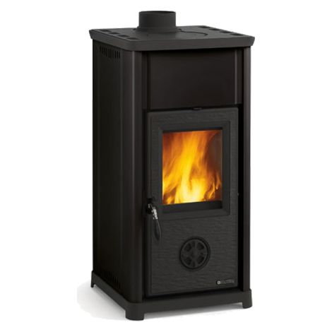 La Nordica Extraflame stufa a legna Tea antracite con rivestimento in acciaio porcellanato nero 6,6 kw 189 m  riscaldabili (1/4)