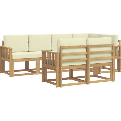 Conjunto de sofás de exterior 7 uds. Blanco y Crema Poliéster vidaXL (1/5)