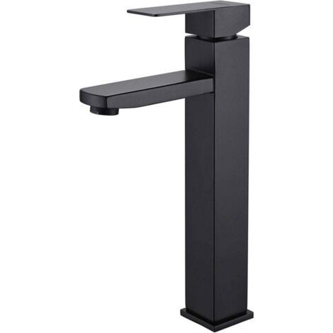 Green Mobility-Robinet de salle de bain noir, mitigeur de lavabo carré, robinet d'eau chaude et froide, mitigeur de salle de bain en acier inoxydable (avec flexible d'alimentation de 80 cm) (1/4)