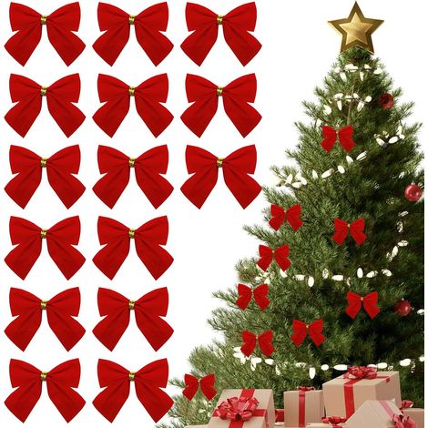 Set mit 48 roten Mini-Weihnachtsschleifen, für Weihnachtsbäume, Partys, Geburtstage und Hochzeiten (1/5)