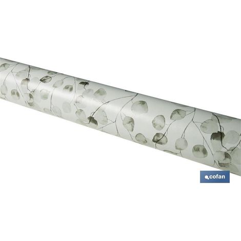 Rotolo di gomma dal design moderno di foglie di eucalipto 140 cm x 20 m in PVC e polipropilene nei colori grigio e nero