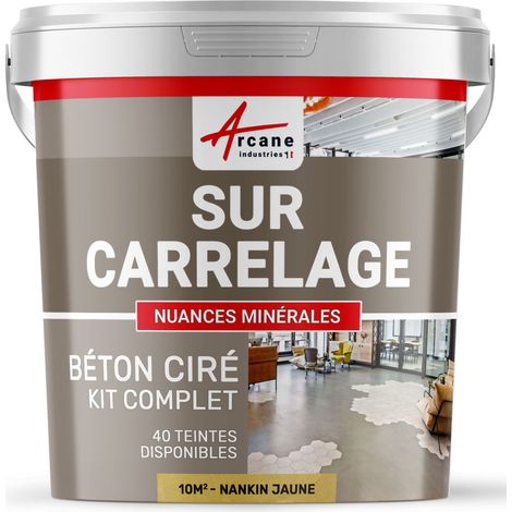 Béton ciré sur carrelage, cuisine, salle de bain, mural, sol, plan de travail, décoratif, revêtement, douche, kit - 10 m² (en 2 couches) Nankin Jaune - ARCANE INDUSTRIES
