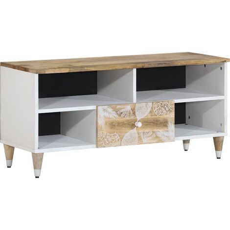 Mobile porta TV con cassetto e ripiani 100 x 33,5 x 46 cm pratico contenitore stile moderno legno di mango naturale 020057846