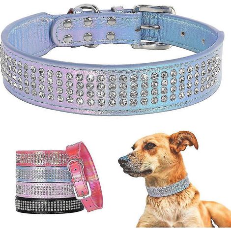 Collier pour chien en cuir orné de strass et diamants, ajustable pour chiens de taille moyenne à grande (XL). (1/5)