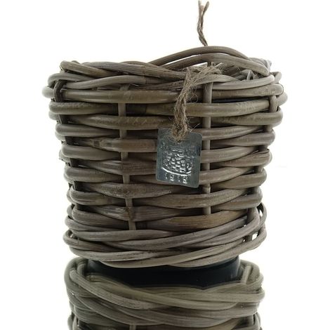 VAN DER LEEDEN DRYPOT® Rattan Pflanzgefäß Grau ca. Ø 17 cm - Sylter Körbe (1/3)