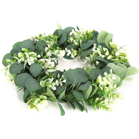 Couronne de plantes artificielles suspendue pour maison, feuilles vertes, décoration murale ou fenêtre. (1/5)