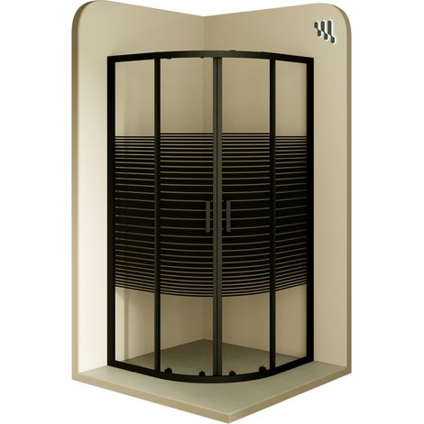 Mampara de ducha Ella - 80x80x190cm, Puerta corredera, Ajuste 77,5-79,5x77,5-79,5cm, Perfiles negros, Cristal con líneas 6 mm (1/5)