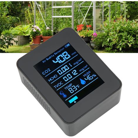 Capteur infrarouge 2CO3TB, détecteur de dioxyde de carbone multifonctionnel 5 en 1 pour la mesure de la qualité de l'air, de la concentration de formaldéhyde, de la température et de l'humidité (noir) (1/5)