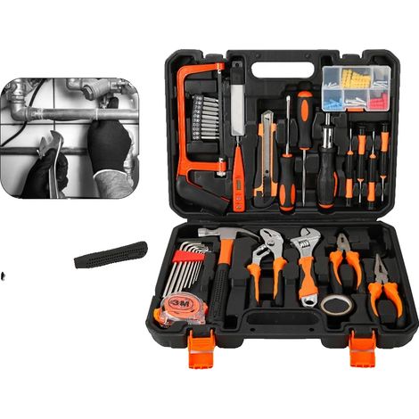 Juego de herramientas de acero inoxidable de 59 piezas, adecuado para uso doméstico y trabajos de metalurgia, incluye estuche portátil. (1/5)