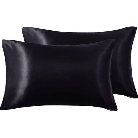 Lot de 2 taies d'oreiller en satin pour cheveux et peau, avec fermeture à enveloppe (1/5)
