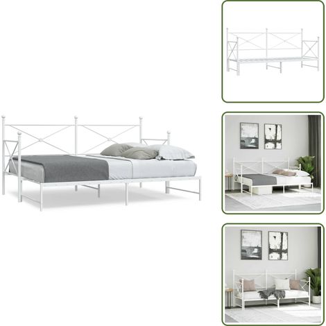Lit de jour avec lit gigogne sans matelas blanc 90x200 cm acier - Lit De Jour Avec Lit Gigogne - Lits De Jour Avec Lits Gigognes - Canapé-lit - Lit D'appoint