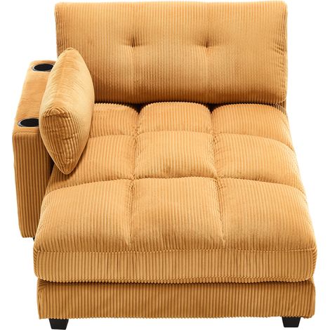 ELVMI Poltrona Relax con Portabicchieri, Tasca Laterale e Porta USB, in Velluto a Coste Giallo Senape 140 × 112 × 81 cm (1/5)
