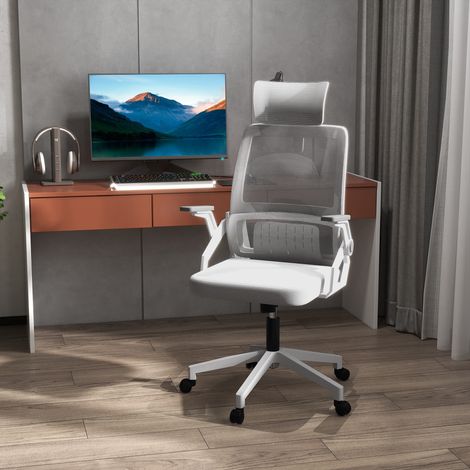 Fauteuil de bureau réglable tissu maille polyester dossier ergonomique inclinable pivotant Gris
