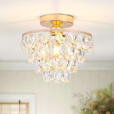 Mini lampadario di cristallo, piccola plafoniera per corridoio, moderna plafoniera di cristallo per camera da letto, ingresso, soggiorno, faretto a incasso (oro) (1/4)