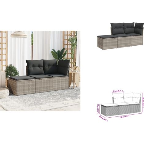 Salon de jardin avec coussins 3 pcs gris clair résine tressée - Salon De Jardin - Mobilier De Jardin - Salon Extérieur - Ensemble De Canapés - Canapé D'angle