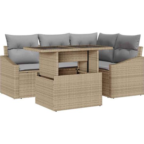Garten-Sofa-Set mit Kissen mit Kissen 5 pcs Beige und Hellgrau vidaXL (1/5)
