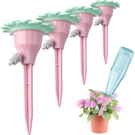 Irrigation Goutte à Goutte Kit, Lot de 4 arrosage des Plantes en Vacances pour l'intérieur et l'extérieur, Le Jardin, oyas a Planter Terre Cuite, Goutte Bouteille -Peut régler la Vitesse (1/5)