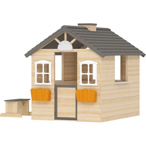 Outsunny Casetta per Bambini 3-7 Anni con 2 Finestre in Legno di Abete e PP
