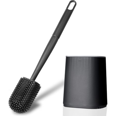 1 Brosse WC, Tête en Silicone Flexible, Manche Antidérapant, Base Aérée, Pour Salle De Bain (1/5)