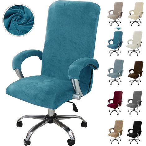 Housse de chaise de bureau en velours extensible avec accoudoirs, taille XL, bleu paon (1/5)
