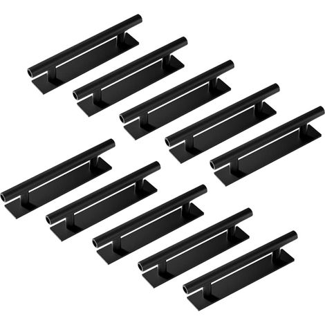 Lot de 10 poignées de placard autocollantes en plastique ABS pour tiroirs et meubles, 15 x 3,5 cm (noir)
