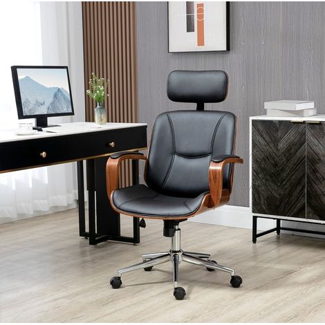 Bürostuhl 66x65x115-125 cm schwarz aus Kunstleder mit ergonomischer Rückenlehne und abnehmbarer Kopfstütze (1/5)