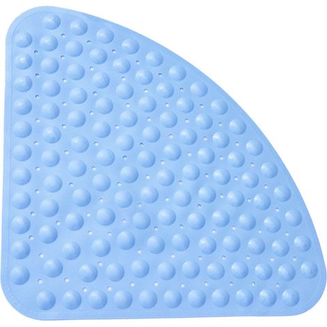 Rutschfeste Eckduschmatte für Badewanne und Dusche – Viertelkreisförmige Duschmatte 54 x 54 cm mit Saugnäpfen, mit Abflusslöchern, rutschfeste Gummibadematte für Badewanne und Dusche, blau (1/3)