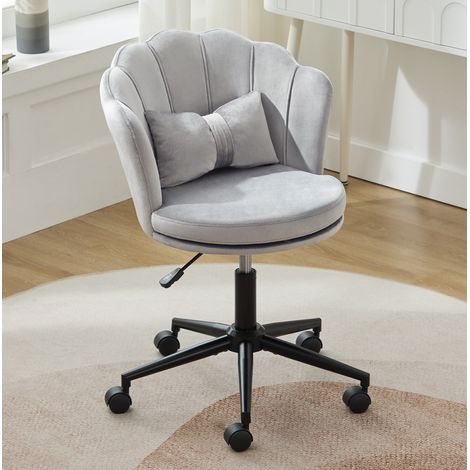 Chaise de bureau pivotante réglable en velours gris, avec dossier floral, coussin lombaire, hauteur 45 à 55 cm, idéale pour salon ou chambre  CHICFURN (1/5)