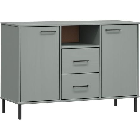 Credenza cassettiera cassettiera mobile contenitore organizer cucina soggiorno soggiorno con gambe in metallo 113 x 40 x 77 cm legno massello grigio 020030094