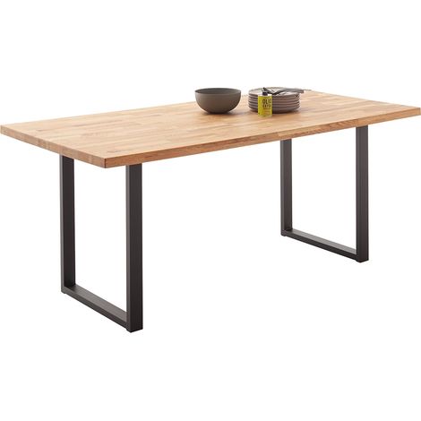 Massivholz-Esstisch 140x75 cm in Wildeiche massiv geölt mit gerader Kante und Metallgestell - ZAMORA-06 (1/5)