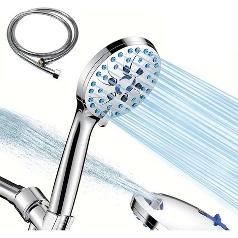 Hochdruck-Duschkopf mit Schlauch, 7 einstellbare Druckstufen, verzinkte Oberfläche. – AquaForge