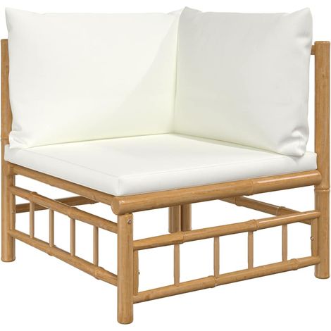 Canapé d'angle de jardin,Canapé d'extérieur,Sofa de jardin avec coussins blanc crème bambou CFW570337 (1/5)