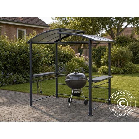 Pabellón de barbacoa Luna con techo de policarbonato, 2,4x1,5x2,3m, Gris oscuro - Dancover