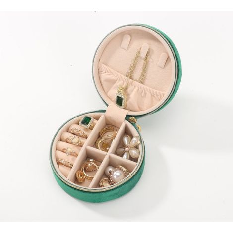 Mini coffret à bijoux de voyage en velours, Boîte à bijoux de voyage pour filles et femmes, Petit organisateur de bijoux pour bagues, colliers, vert (1/5)