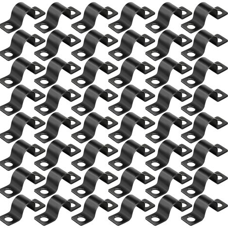 100 Pièces Colliers de Serrage en U Ø 6 mm Collier de Fixation en U Fixation Grillage Rigide 2 Trous U-Collier de Serrage Pour Fixations de Tuyau Câble Tuyaux d'eau Installation (Noir） (1/5)