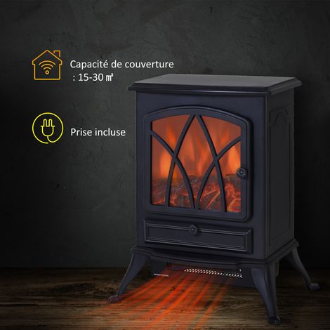 Cheminée électrique sur pied 1000/2000W - Modèle rétro noir avec effet flamme LED réaliste, design élégant et portable pour salon ou chambre (1/5)