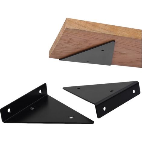 Invisible black metal shelf bracket, 2-piece set, triangular bracket for shelves up to 30 kg, quick installation