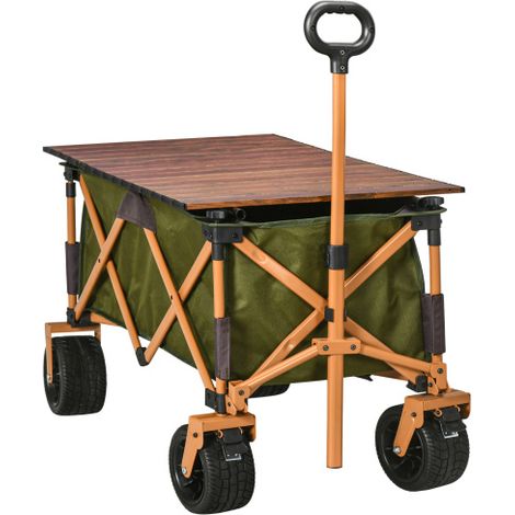 Carro de transporte plegable 120 kg con mango ajustable y mesa de aluminio abatible, ruedas bloqueables, verde (1/4)
