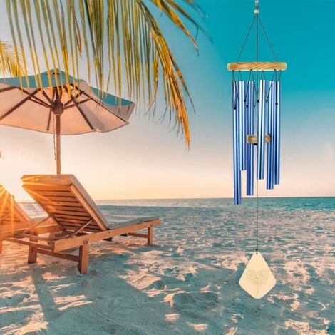 Carillon Éolien - 6 Tubes Aluminium - Pour Jardin et Intérieur - Bleu (1/4)