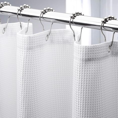 Weißer Duschvorhang, 180 x 220 cm, 1 Stück, Polyester, mit Metallkugelring, Waffelmuster, für Badezimmer