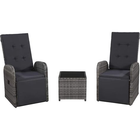 vidaXL Juego muebles bistro jardín 3 pzas cojines ratán sintético gris (1/5)
