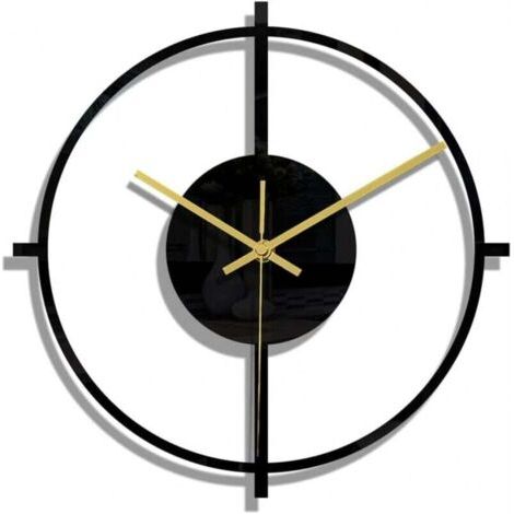 Horloge Murale Rond Noir Design Moderne Silencieuse Décorative Bureau Salon Chambre