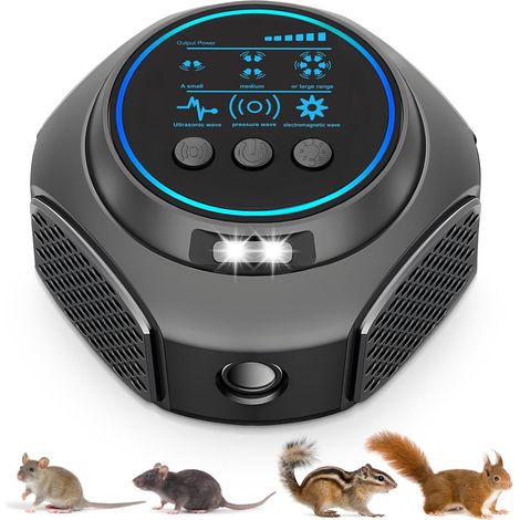 Répulsif à ultrasons pour souris avec 3 modes, dissuasif pour souris à usage intérieur et extérieur, répulsif à ultrasons contre les martres, les rats, les araignées et les écureuils. (1/5)