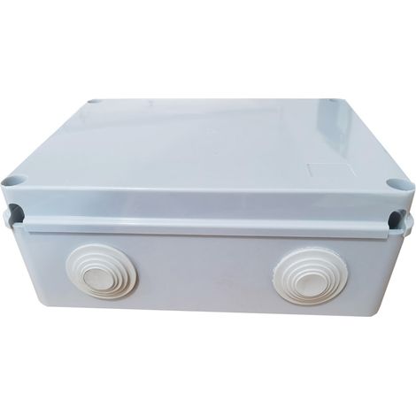 Rechteckiger wasserdichter Anschlusskasten IP55/IK07 240x190x90mm mit Verschlussdeckel mit Schrauben aus grauem Thermoplast