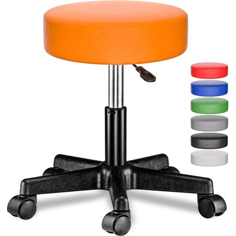 CASARIA® Taburete con ruedas altura regulable 46-60cm acolchado 10cm 360° Ø35cm Naranja (1/9)
