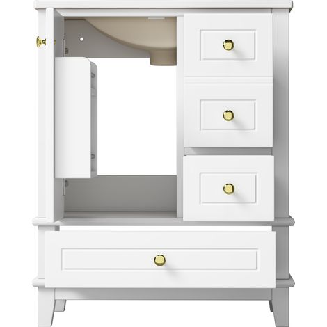 Mueble de baño 61 cm blanco brillo con lavabo de cerámica, 3 cajones y puerta con estantes (1/5)