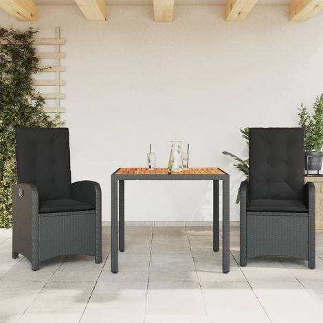 Ensemble de Jardin à Manger 5 Places avec Table Bois Acacia Massif et Chaises Noires Empilables (1/5)
