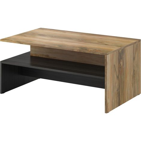 Mesa de centro Serodeu 103, Nogal + Marrón oscuro, 45x60x100cm, Diámetro: 0, Aglomerado laminado, Angular (1/4)