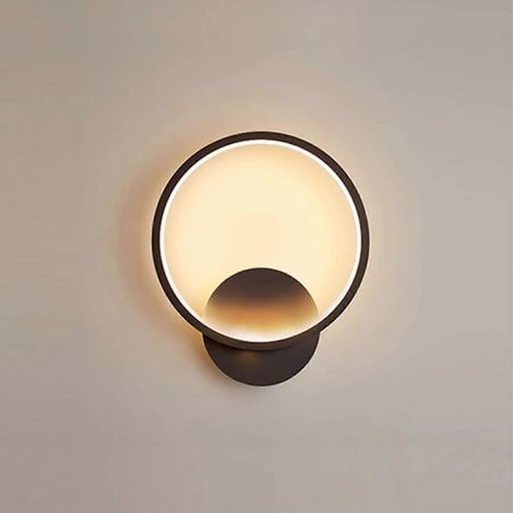 Applique murale LED d'intérieur 13W ronde, noire, blanc chaud 3000K, style moderne, pour chambre, salon, escalier, couloir, 220V AC