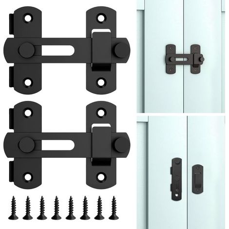 Lot de 2 verrous de porte en bois pour extérieur – Verrou de porte coulissante robuste – en acier inoxydable – pour clôture, grange, garage, maison d'été – Noir (1/4)